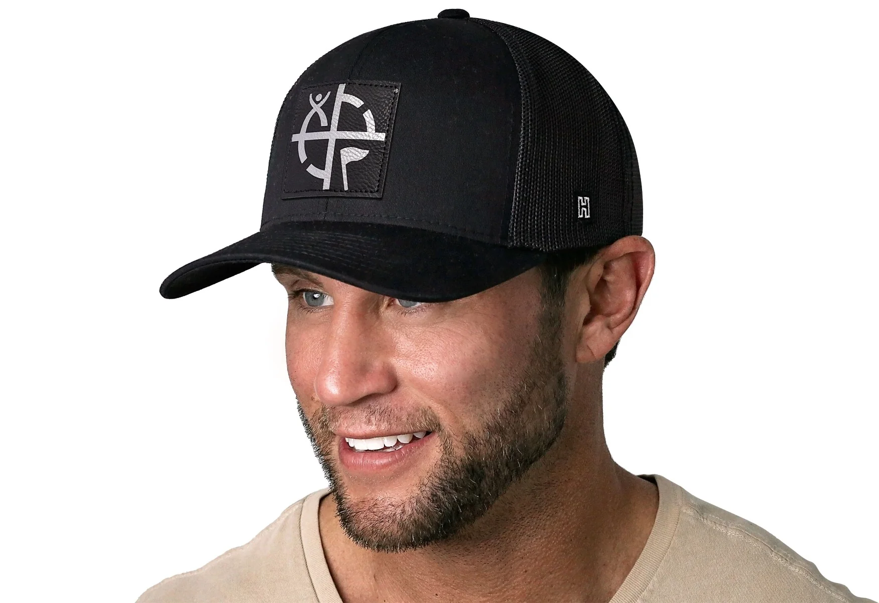 Geocaching Trucker Hat- Black with Black/Silver Patch - Image 2