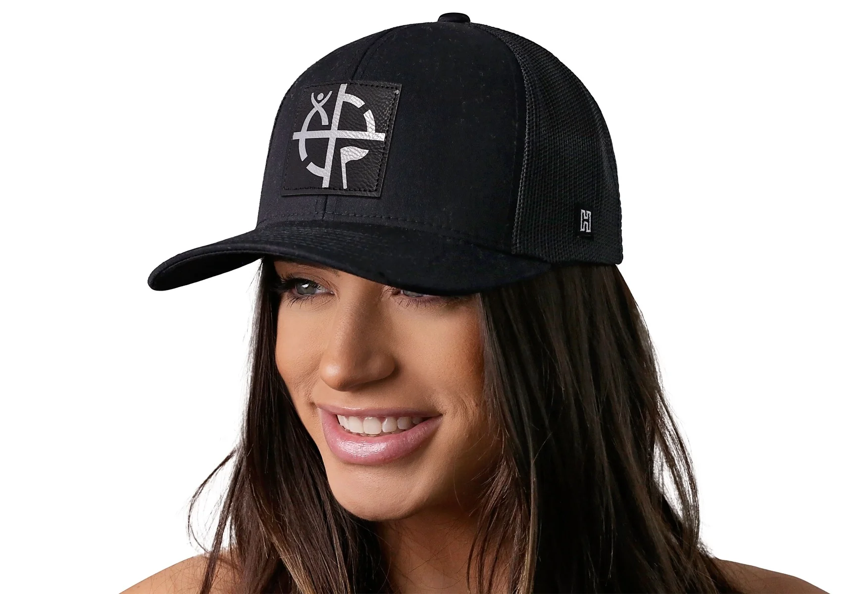Geocaching Trucker Hat- Black with Black/Silver Patch - Image 3