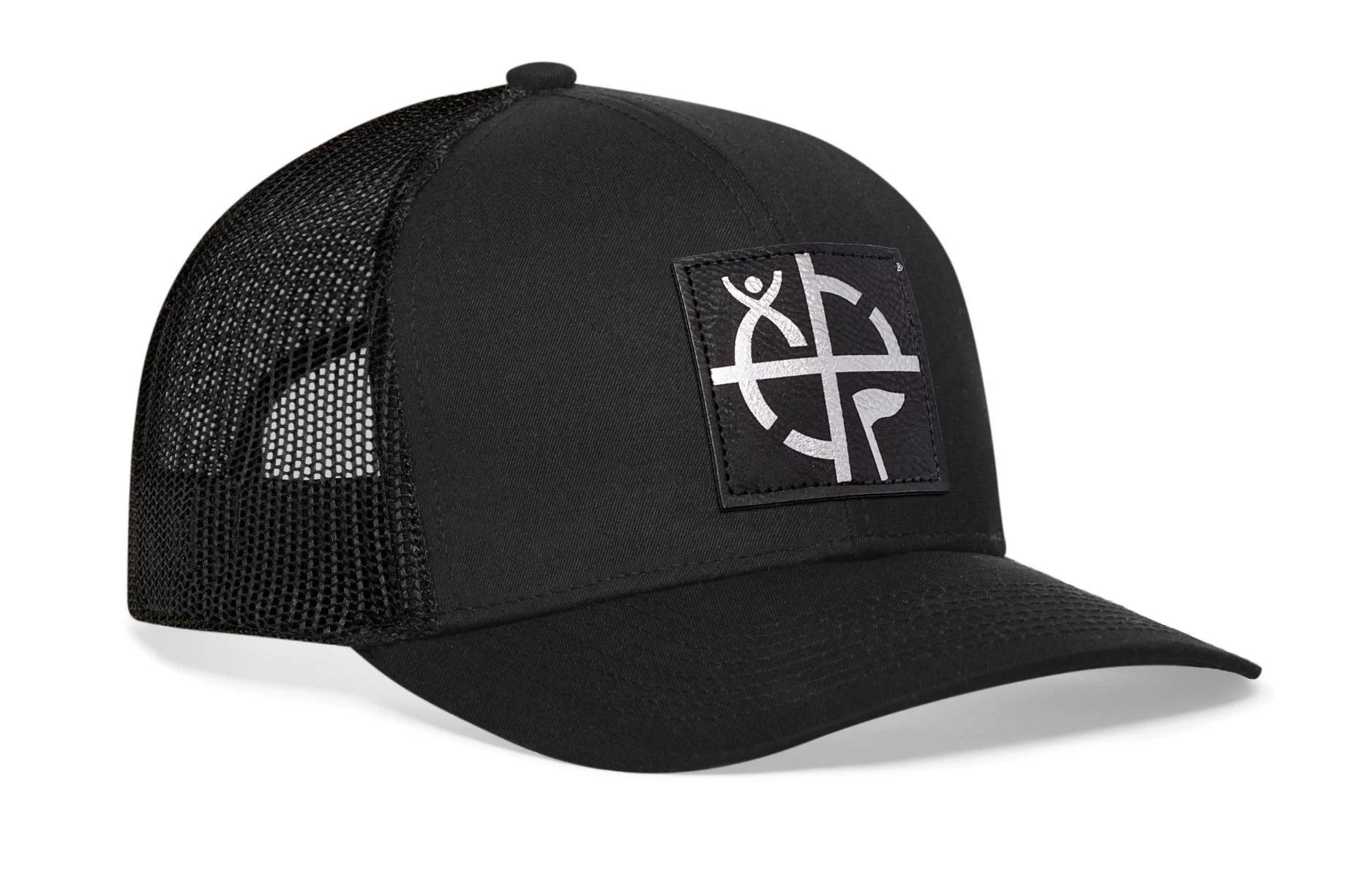 Geocaching Trucker Hat- Black with Black/Silver Patch - Image 4