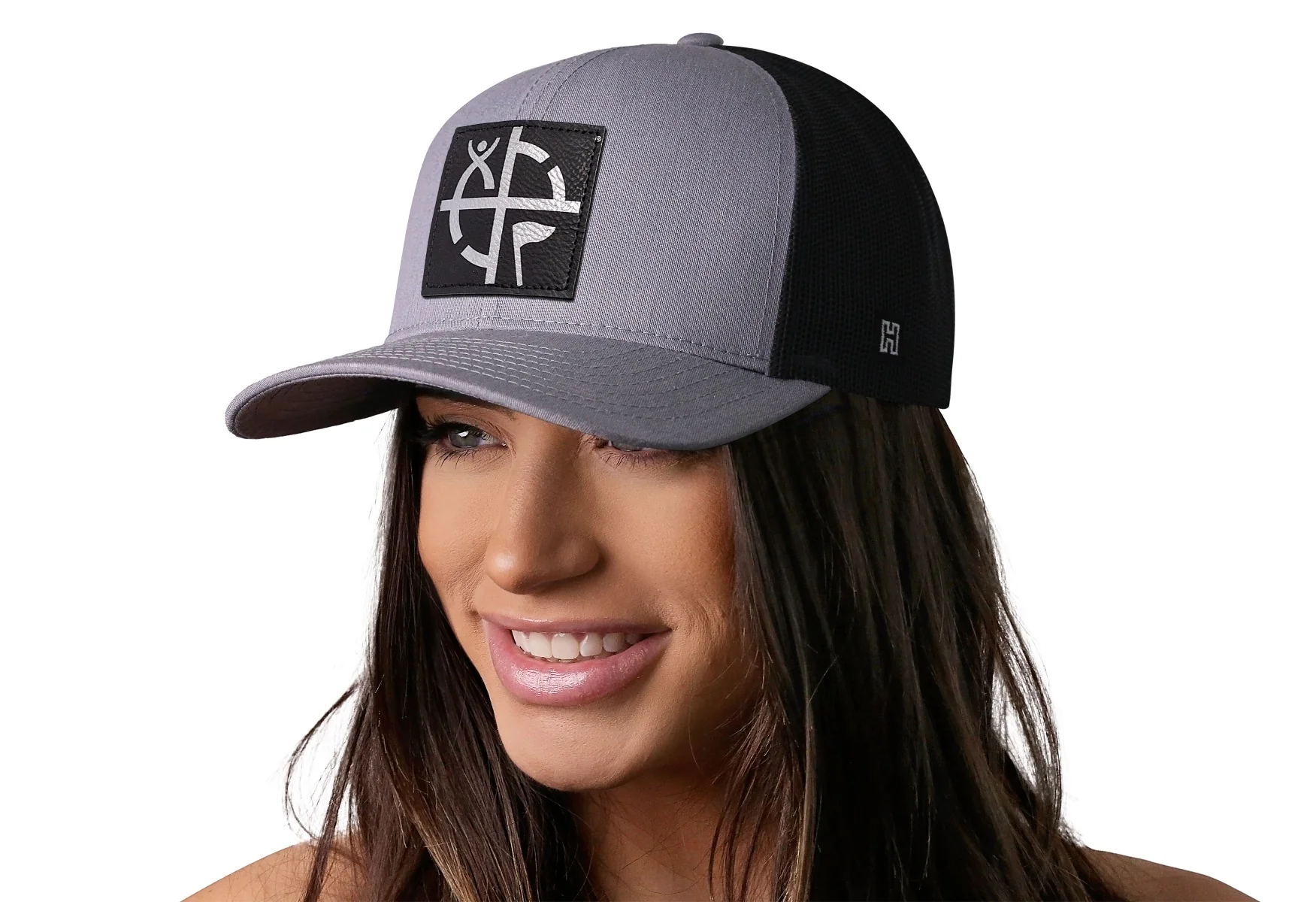 Geocaching Trucker Hat- Gray with Black/Silver Patch - Image 2