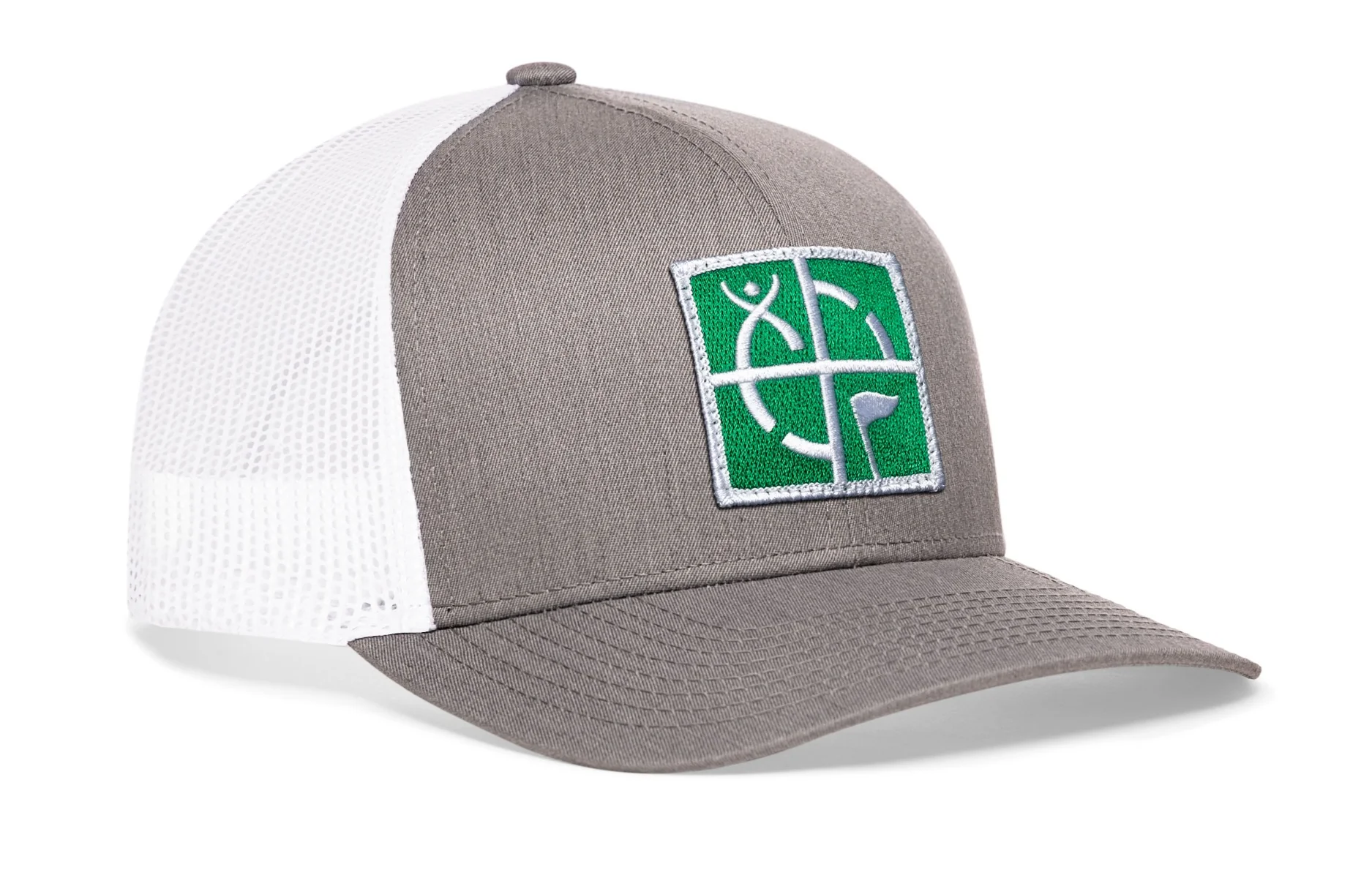 Geocaching Trucker Hat- Gray with Green/White Embroidered Patch - Image 4