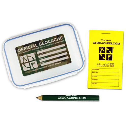 Official Small Geocache with Logbook and Pencil - Green Camo