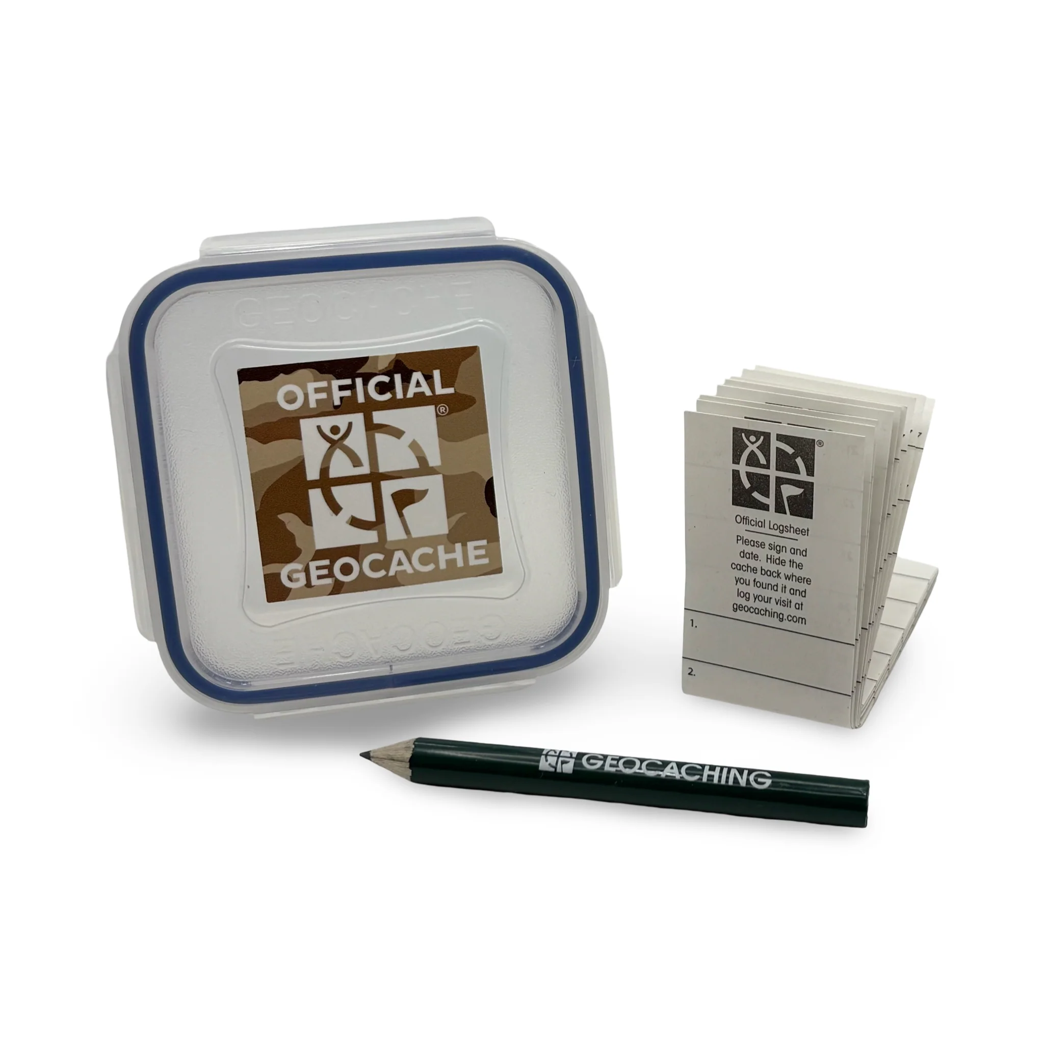 Official X-Small Geocache with Log Strips & Pencil - Desert Camo