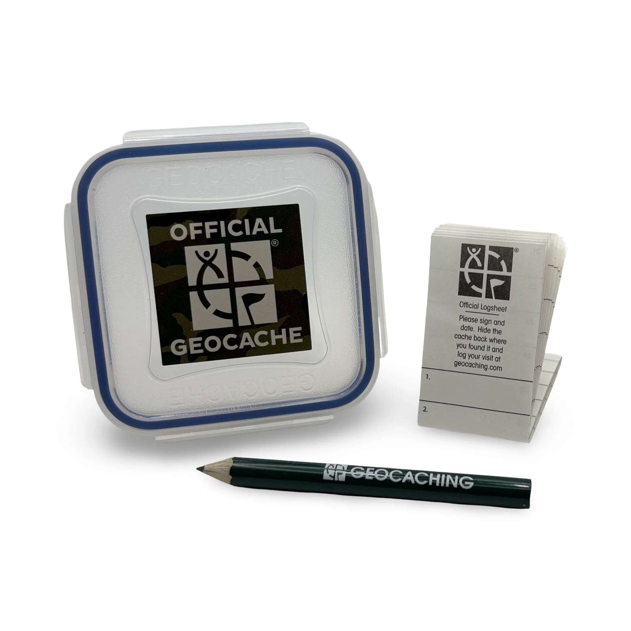 Official X-Small Geocache with Log Strips & Pencil - Green Camo