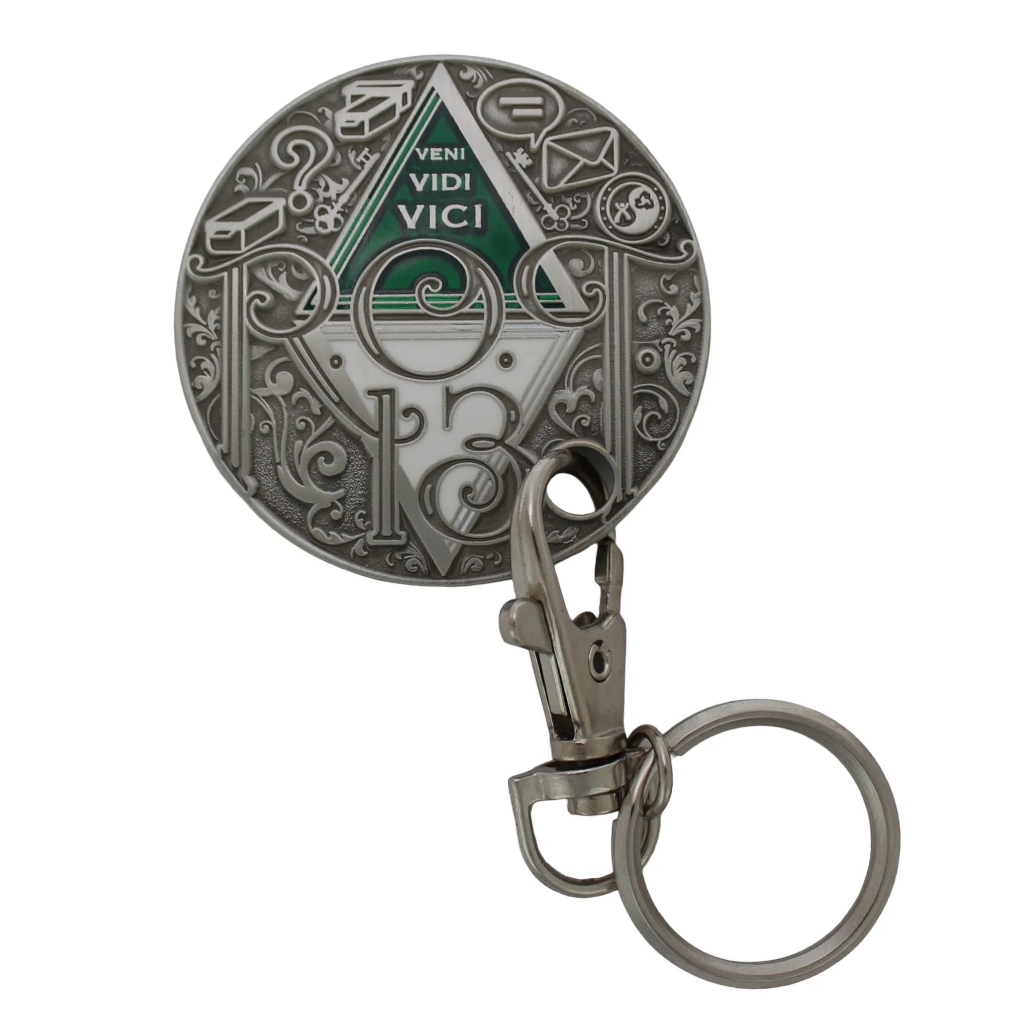 Rot13 Decoder Key Chain Geocoin- Antique Silver - Image 2